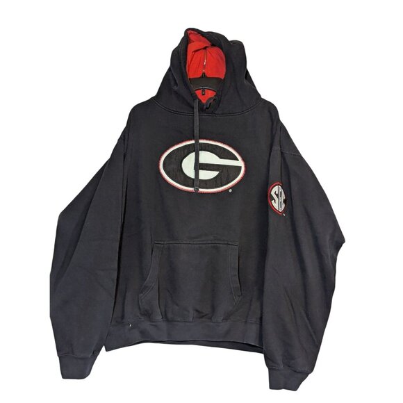 Georgia Bulldogs Hoodie Black/Red 2XL Blue 84 SEC Logo Mens Pullover Cotton/Poly - Picture 1 of 5